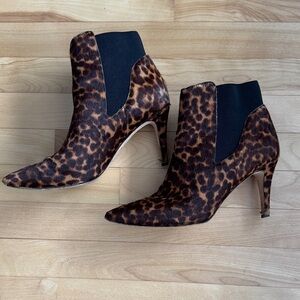 Boden leopard print pony hair pointed toe heeled ankle Chelsea boots sz 40 (9.5)